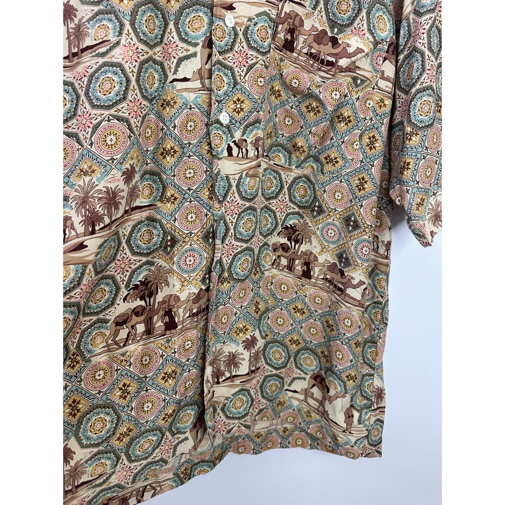 Vintage Nautica Moroccan Medallion Camel Print Button Shirt Mens Medium Resort - Picture 6 of 14
